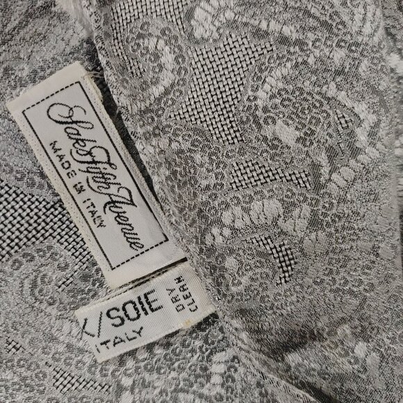 Saks Fifth Avenue Vintage Italian Paisley Silk Scarf Gray Fringed Edges 56 by 17 - Picture 3 of 11